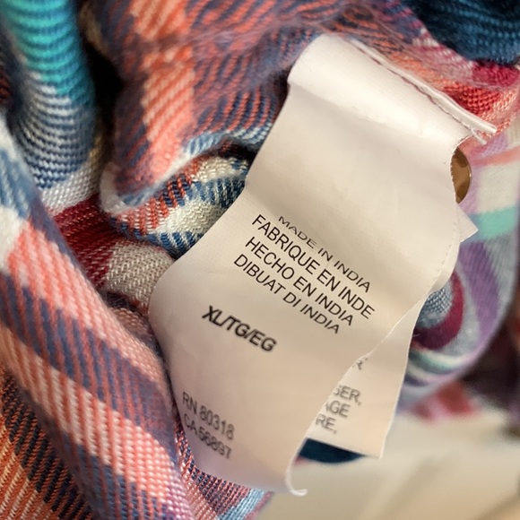 Lucky Brand Plaid Split Back Flannel Button Down Shirt Women’s Top Size XL - Picture 8 of 10